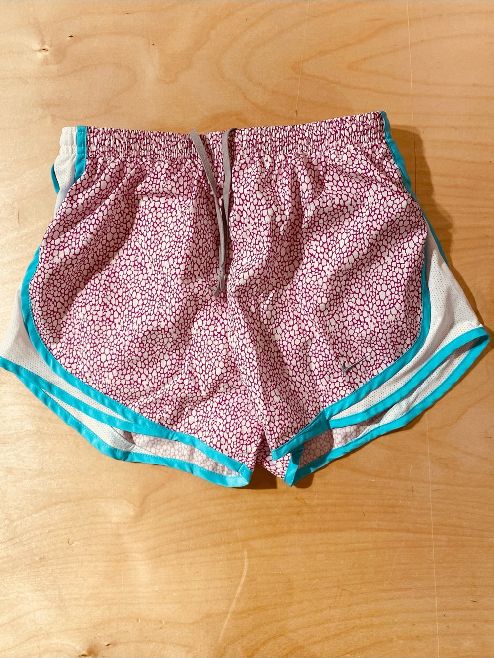 Nike Women's Pink Printed Athletic Shorts with Teal Trim Small (SZ)